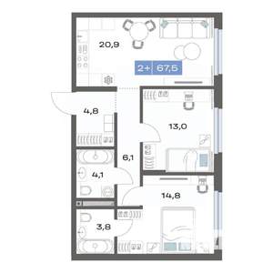 2-к квартира, строящийся дом, 68м2, 5/17 этаж