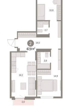 2-к квартира, вторичка, 68м2, 9/9 этаж