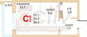 1-к квартира, вторичка, 25м2, 4/16 этаж