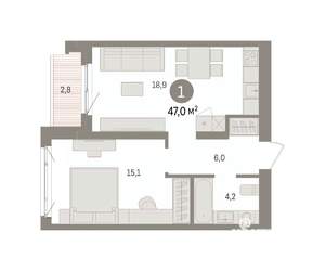 1-к квартира, вторичка, 47м2, 2/9 этаж