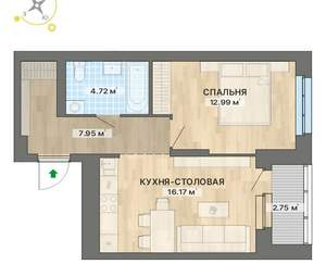 1-к квартира, вторичка, 45м2, 11/25 этаж
