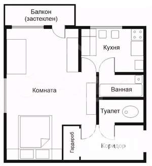 1-к квартира, вторичка, 30м2, 4/5 этаж