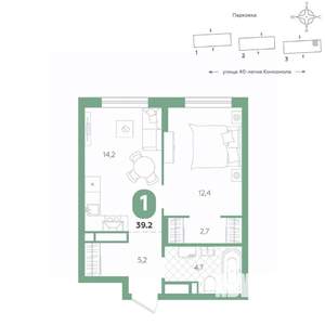 1-к квартира, вторичка, 39м2, 3/16 этаж