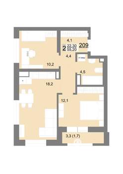 2-к квартира, вторичка, 55м2, 25/26 этаж