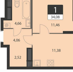 1-к квартира, вторичка, 33м2, 2/18 этаж