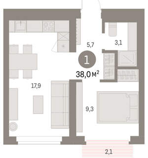 1-к квартира, вторичка, 38м2, 6/9 этаж