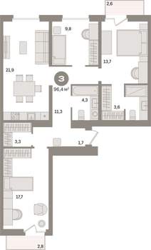 3-к квартира, вторичка, 96м2, 5/9 этаж