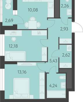 2-к квартира, строящийся дом, 54м2, 7/16 этаж