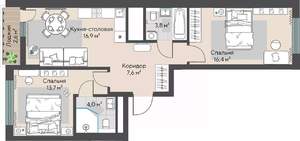2-к квартира, строящийся дом, 64м2, 3/22 этаж