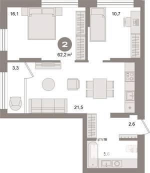 2-к квартира, вторичка, 62м2, 9/9 этаж