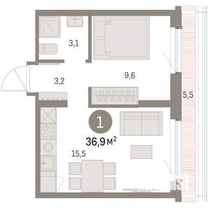 1-к квартира, вторичка, 37м2, 7/8 этаж