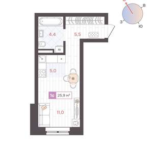 Студия квартира, вторичка, 26м2, 4/25 этаж