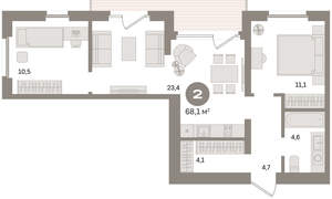 2-к квартира, вторичка, 68м2, 9/24 этаж
