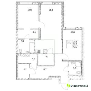 2-к квартира, вторичка, 92м2, 3/31 этаж
