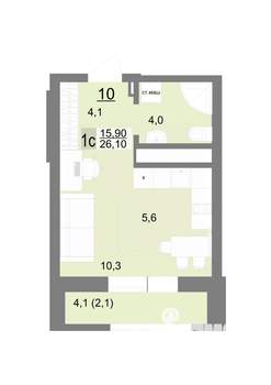 Студия квартира, строящийся дом, 26м2, 17/26 этаж