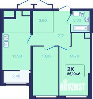 2-к квартира, вторичка, 56м2, 20/27 этаж