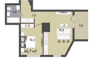1-к квартира, вторичка, 46м2, 18/19 этаж