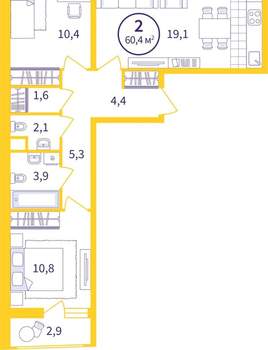 2-к квартира, вторичка, 59м2, 7/8 этаж