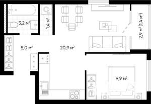 1-к квартира, вторичка, 41м2, 22/24 этаж