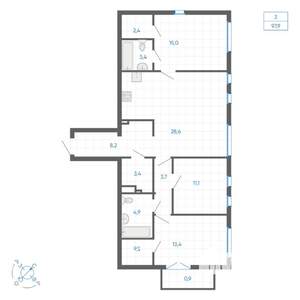 3-к квартира, вторичка, 98м2, 10/32 этаж