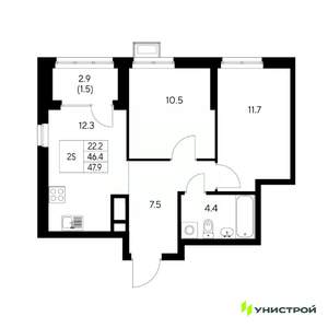 2-к квартира, вторичка, 48м2, 22/31 этаж