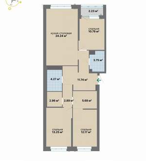 3-к квартира, вторичка, 94м2, 8/24 этаж