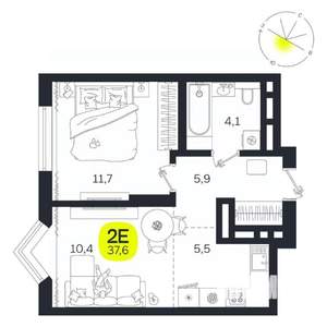 2-к квартира, вторичка, 38м2, 23/27 этаж