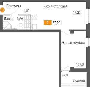 1-к квартира, строящийся дом, 37м2, 4/26 этаж