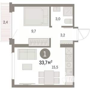 1-к квартира, вторичка, 34м2, 9/9 этаж