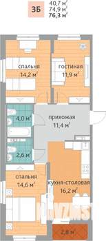 3-к квартира, вторичка, 76м2, 5/9 этаж