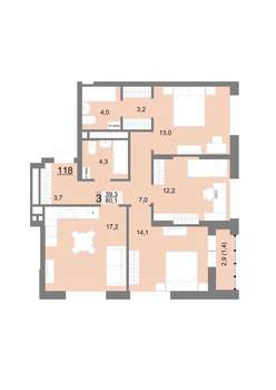 3-к квартира, строящийся дом, 80м2, 18/23 этаж