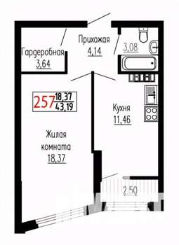 1-к квартира, вторичка, 43м2, 20/27 этаж