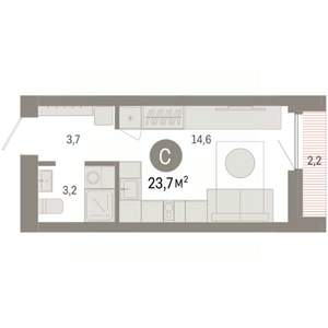 Студия квартира, вторичка, 24м2, 14/16 этаж