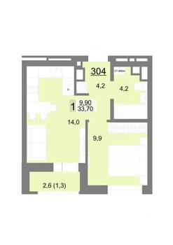 1-к квартира, строящийся дом, 34м2, 16/26 этаж