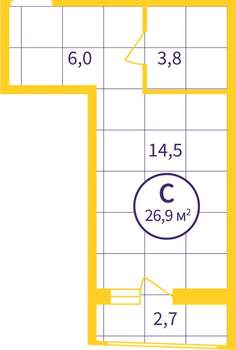Студия квартира, вторичка, 26м2, 8/8 этаж