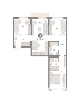 3-к квартира, вторичка, 83м2, 3/9 этаж