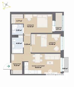 2-к квартира, вторичка, 69м2, 3/9 этаж