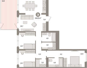 3-к квартира, вторичка, 116м2, 2/16 этаж