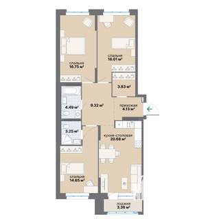 3-к квартира, вторичка, 96м2, 13/25 этаж