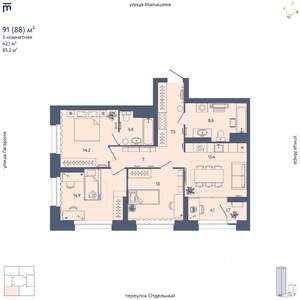 3-к квартира, вторичка, 88м2, 18/29 этаж