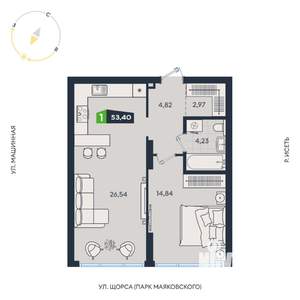 1-к квартира, строящийся дом, 53м2, 2/31 этаж