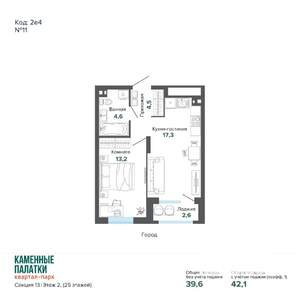 1-к квартира, вторичка, 42м2, 2/25 этаж