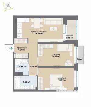 2-к квартира, вторичка, 69м2, 5/9 этаж