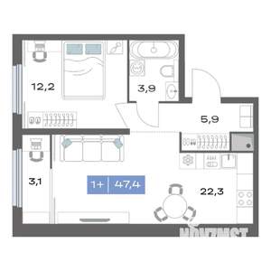 1-к квартира, строящийся дом, 47м2, 14/25 этаж