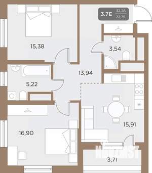 3-к квартира, вторичка, 73м2, 18/24 этаж