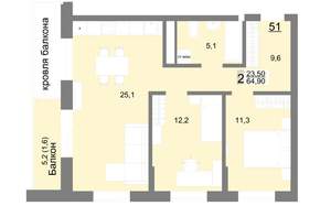 2-к квартира, вторичка, 65м2, 9/26 этаж
