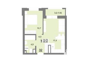 1-к квартира, вторичка, 39м2, 7/26 этаж