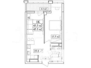 1-к квартира, вторичка, 45м2, 17/26 этаж