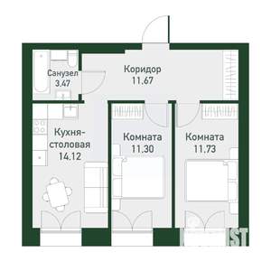 2-к квартира, вторичка, 52м2, 4/4 этаж