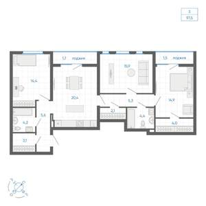 3-к квартира, вторичка, 98м2, 8/32 этаж